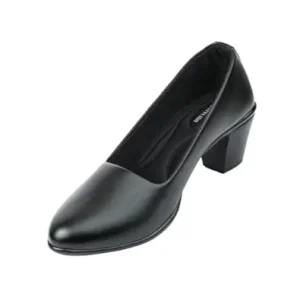 STYLISH Women's Classic Black Block Heel Pumps, Textured Synthetic Leather, Round Toe, Slip-Resistant Sole, Cushioned Memory Foam Insole, Office Wear