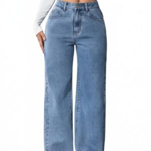 Ice Blue High Waist Wide Leg Denim Jeans for Women.