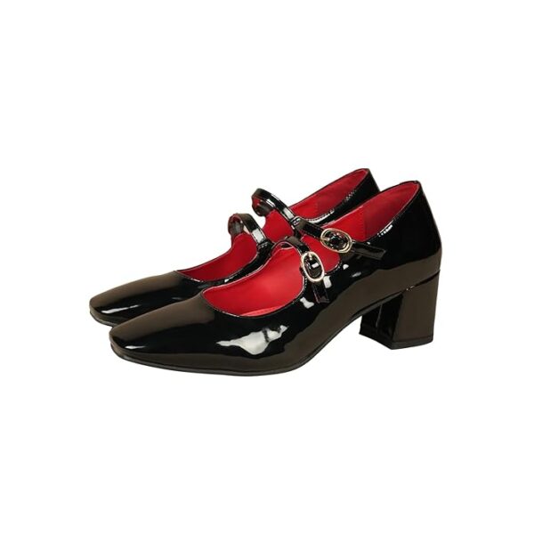 Theater Women Mary Jane Heels | Double Strap Square Toe Block Sandals | Stylish & Comfortable for Office & Casual Wear