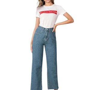 KOTTY Women’s High-Waist Button Relaxed Fit Casual Ankle Length Stylish Jeans