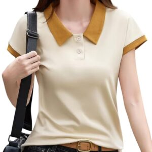 GLASGO Pure Cotton Regular Fit Plain Solid Classic Polo Collar Half Sleeve T-Shirt for Women (Colors: Beige, Mustard, Gray, Pink)
