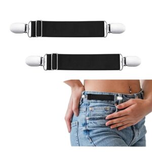 Obtheleg 2pcs Pant Waist Tightener, Adjustable Hip Elastic Belt Band Cinch Clip, No Sew Removable Belt Loops For Men Women Kids For Jeans Pants Shirt Dress Boot - 2.5 * 20cm (Black)