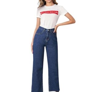 KOTTY Womens High Waist Flared Fit Ankle Length Clean Look Denim Jeans