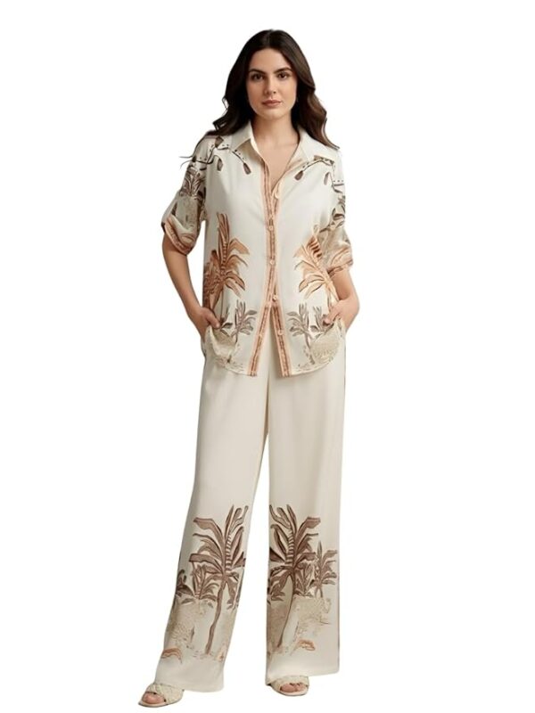 NAINVISH Women Cotton Printed Kurta Pant Co Ord Set Palm Tree Design Soft Fabric Comfortable Daily Outfit