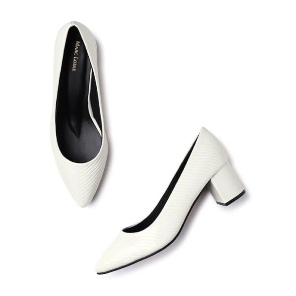 Marc Loire Women’s Self Design Comfortable Slip-on Casual Pointed Toe Block Pumps Heels