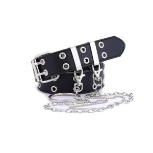 Women Punk Belts Prong Buckle Jeans Waist Belts Grommet punk waist belt for jeans (Black+chain)