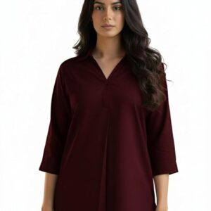 Women Solid Hemline Shirt Soft Viscose Rayon Straight Long Shirt Top Western Casual Office Formal Wear