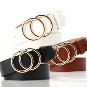 Women Faux Leather Belt Pack of 3 Adjustable Waist Accessories for Dresses Jeans Skirts and Casual Outfits BLACK + BROWN + WHITE