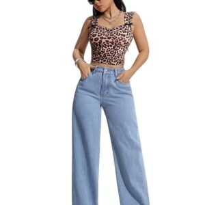 KOTTY Womens High Waist Flared Fit Ankle Length Clean Look Denim Jeans