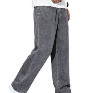Men’s Loose Fit Grey Denim Jeans | Classic Straight Leg Pants | Comfortable Casual Wear Trousers for Men | Stylish Durable Everyday Bottoms for Work & Travel