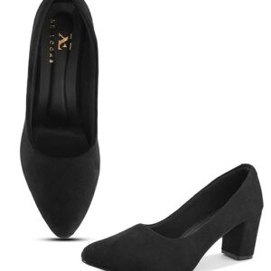 XE Looks Classic Pumps | Chic Suede Finish | Comfortable & Trendy Block Heel For Girls & Womens