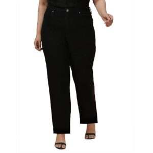 TURNING BLUE Womens Plus Size Straight Fit Black Jeans