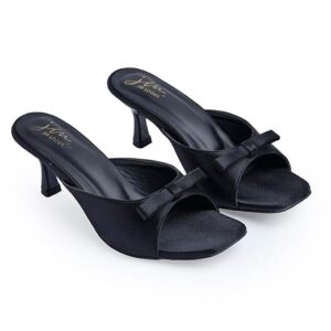 JM LOOKS Women's Elegant Satin Slip-On Kitten Heels with Bow Detail cushioned footbed for Casual Office & Party