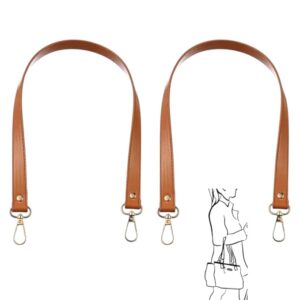 Pu Leather Bag Handles Brown Color Replacement Strap Medium Size Length 20" inches Width 0.8 inch Width with Golden Buckles for All Kinds of Fashionable Hand Bags Shoulder Bags Short Bags.