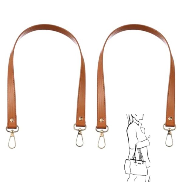 Pu Leather Bag Handles Brown Color Replacement Strap Medium Size Length 20" inches Width 0.8 inch Width with Golden Buckles for All Kinds of Fashionable Hand Bags Shoulder Bags Short Bags.