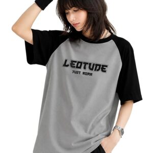 LEOTUDE Half Sleeve Round Neck Tshirt for Women, Oversized Longline Printed Multicolour Drop Shoulder Baggie Top for Womens (Color Grey)