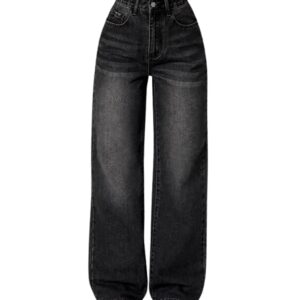 DEELMO Women’s Wide Leg Denim Jeans High Rise Loose Fit | Stretchy Casual Straight Pants Trendy | Comfortable Everyday Fashion Jeans for Women