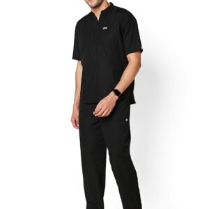 Knya Scrub Suit for Men | 5 Pockets | Mandarin Collar Top & Bottom Set | Short Sleeves | Lightweight & Breathable| Hospital, Clinic & OT Wear | Medical Uniform | Scrubs for Male Doctors Nurses & Dentists (M, BLACK)