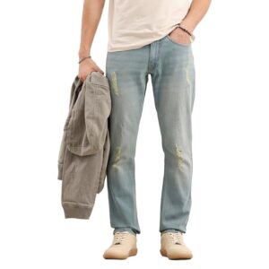 WROGN Men's Cotton Stretch 5-Pocket Jeans | Mid Blue Wash | Slim Fit