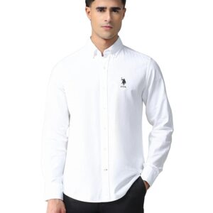 U.S. POLO ASSN. Solid Slim Fit Shirts for Men - 100% Cotton, Full Sleeve Mens Casual Shirts
