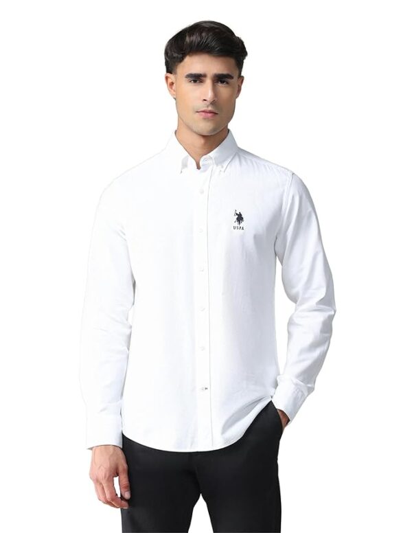 U.S. POLO ASSN. Solid Slim Fit Shirts for Men - 100% Cotton, Full Sleeve Mens Casual Shirts
