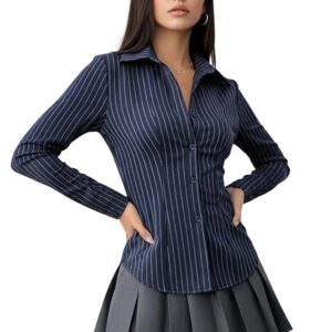 Aahwan Stipred Front Button Long Sleeve Casual Shirt for Women's & Girl's