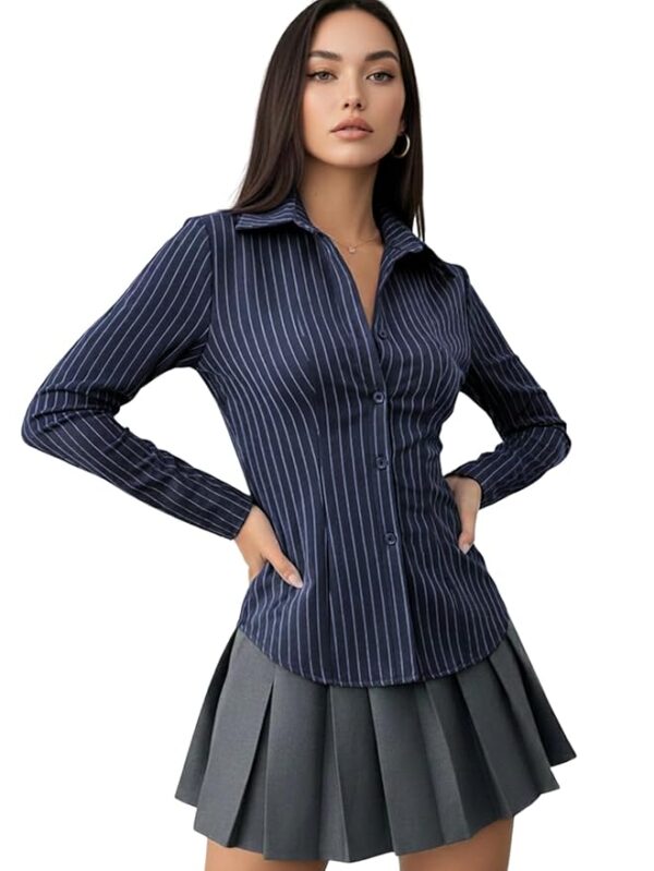 Aahwan Stipred Front Button Long Sleeve Casual Shirt for Women's & Girl's