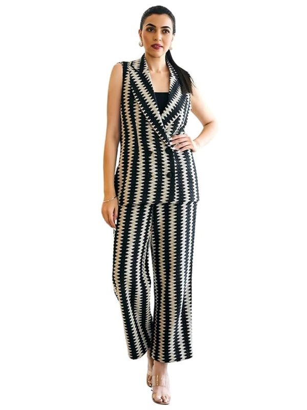 GRECIILOOKS Co Ord Set for Women | Casual Blazer Stylish | Travel Set for Women | Festive Formal Outfits | Classic Collar Sleeveless Co-Ord Set | Trendy Summer 2 Piece Suit Set