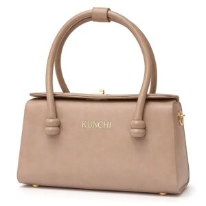 KUNCHI ELARA Structured Top Handle Handbag for Women with Detachable Sling Strap | Gold Tone Hardware | Flap Closure | Elegant Design for Office Work and Everyday Use