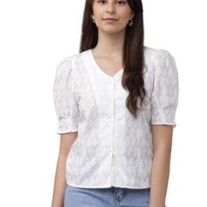 Tokyo Talkies Women's Short Sleeves V-Neck Embroidered Tops| Stylish Casual wear