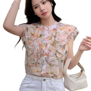 Women’s Shirt | Premium Chiffon Allover Print Sleeveless Shirts for Casual & Office Wear | Stylish Summer Button-Down Shirt for Girls & Women