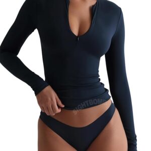 SIGHTBOMB Microfiber Ultra Soft Round Neck Front Zip Long Sleeve Cuddle TEE Active WEAR/Casual WEAR TOP for Women