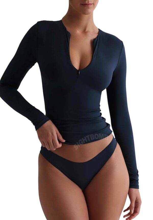SIGHTBOMB Microfiber Ultra Soft Round Neck Front Zip Long Sleeve Cuddle TEE Active WEAR/Casual WEAR TOP for Women