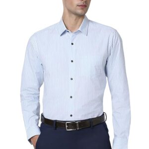 Peter England Men's Striped Slim Fit Full Sleeve Formal Shirt | Cotton-Rich | Wonder Fabric | Pin-Point Oxford Weave