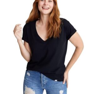 Women's V-Neck Flip T-Shirt, Cotton, Half Sleeve, Loose Fit, Casual Stylish Top for Women and Girls