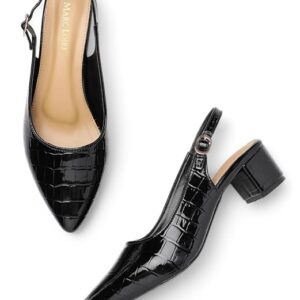 Marc Loire Women's Pointed Toe Block Heel Pumps with Adjustable Slingback for Office, Party and Formal Occasions
