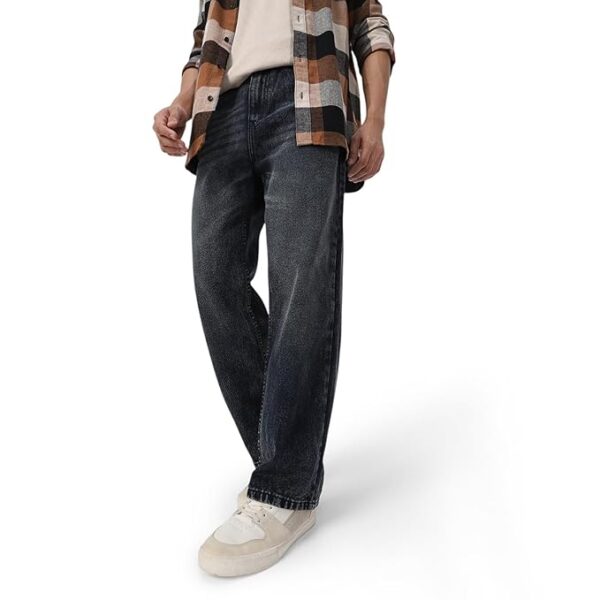Urbano Fashion Men's Loose Mid Rise Baggy Fit Washed Jeans Non-Stretchable
