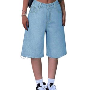 Aahwan Light Blue Solid Denim Cropped Long Loose Straight Leg Low Waisted Mid Length Jeans for Women's & Girl's