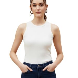 Glito Soft Cotton Premium Comfort Ribbed Slim Fit Tank Top for Women | Crew Neck | Sleeveless | Tank Tops for Women | Women's Top | Ideal for Daily & Casual Wear