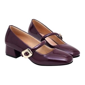 Shoetopia Pumps for Women – Low Block Heel Dress Shoes with Gold Buckle Strap Classy Comfortable Low Heel