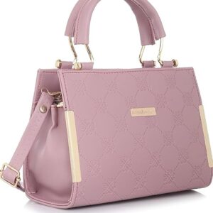 Ladies Handbag with Embossed Pattern, Purple, Gold-Tone Hardware, Top Handle, Crossbody Strap