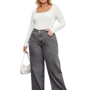 KOTTY Women’s Plus Size Straight Fit Denim Jeans with Comfortable Waist and Denim Fabric
