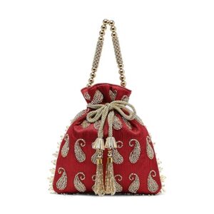 Lavie Signature Women's Ely Paisley Embellished Potli Bags for Ladies & Girls | Women Pouches for Festive Seasons & Wedding | Batwa Bag Bridal Purse | Gift For Women