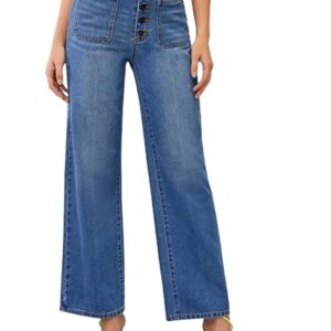 KOTTY Womens High Waist Flared Fit Ankle Length Clean Look Blue Denim Jeans