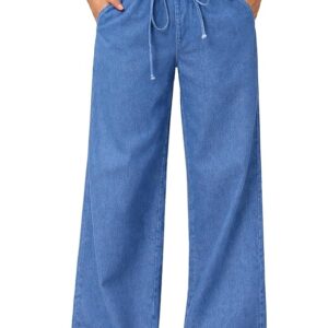 London Hills Jeans for Woman | Wide Leg Jean for Women | Women’s Wide Leg Denim Pants | Elastic Waist Drawstring Jeans for Women | Loose Fit Casual Palazzo Trousers | Woman Jean's Pant
