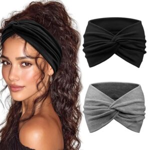 MAYCREATE® 2Pcs Wide Head Band for Women, Stylish Headband Hair Bands for Women, Stretchy Turban Twisted Knot Bandanas Sweatbands for Daily, Street Style, Sport, Face Care