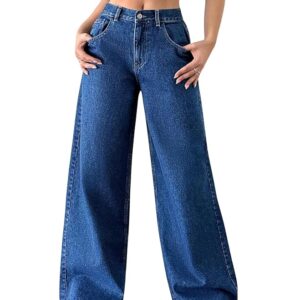 GRECIILOOKS High Waist Jeans for Women – Wide Leg Straight Fit Denim | Baggy Cargo Style Casual Pants for Girls & Daily College Wear
