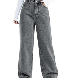 GRECIILOOKS Jeans for Women – Wide Leg High Waist Baggy Denim Pants | Casual Straight Fit Trousers with Utility Pocket Design