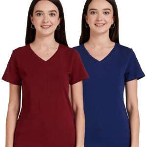 Amazon Brand - Symbol Women's Cotton Stretch Regular Fit V Neck Half Sleeve T-Shirt (Available in Plus Sizes)