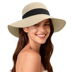 Beach Hat for Women, Wide Brim Sun Straw Hat for Women, Sun Hat Womens UPF 50+ UV Protection, Floppy Foldable Summer Hat